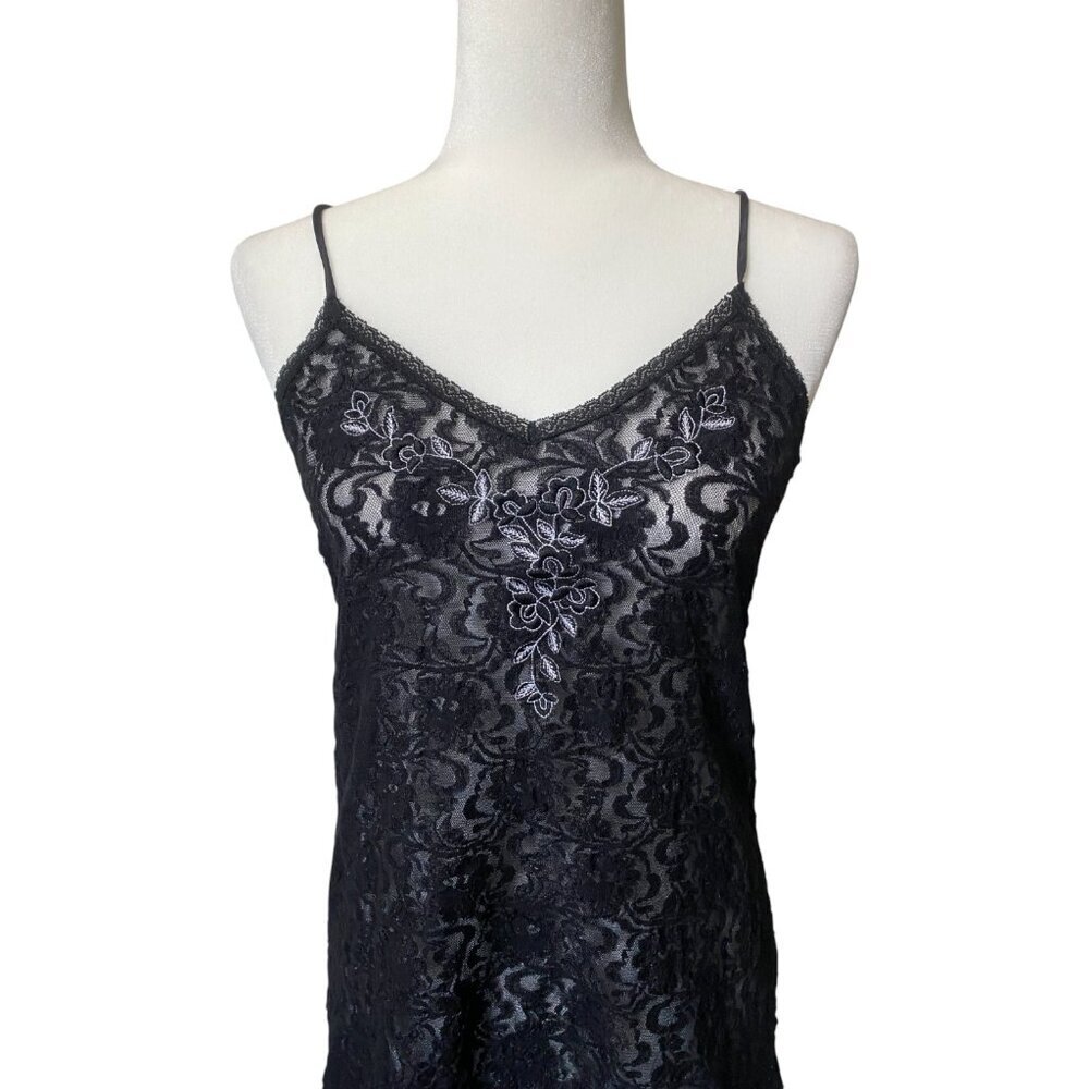 Vintage Embellished Lace Lingerie Slip Dress Size Medium Spaghetti Strap Goth - Picture 3 of 7